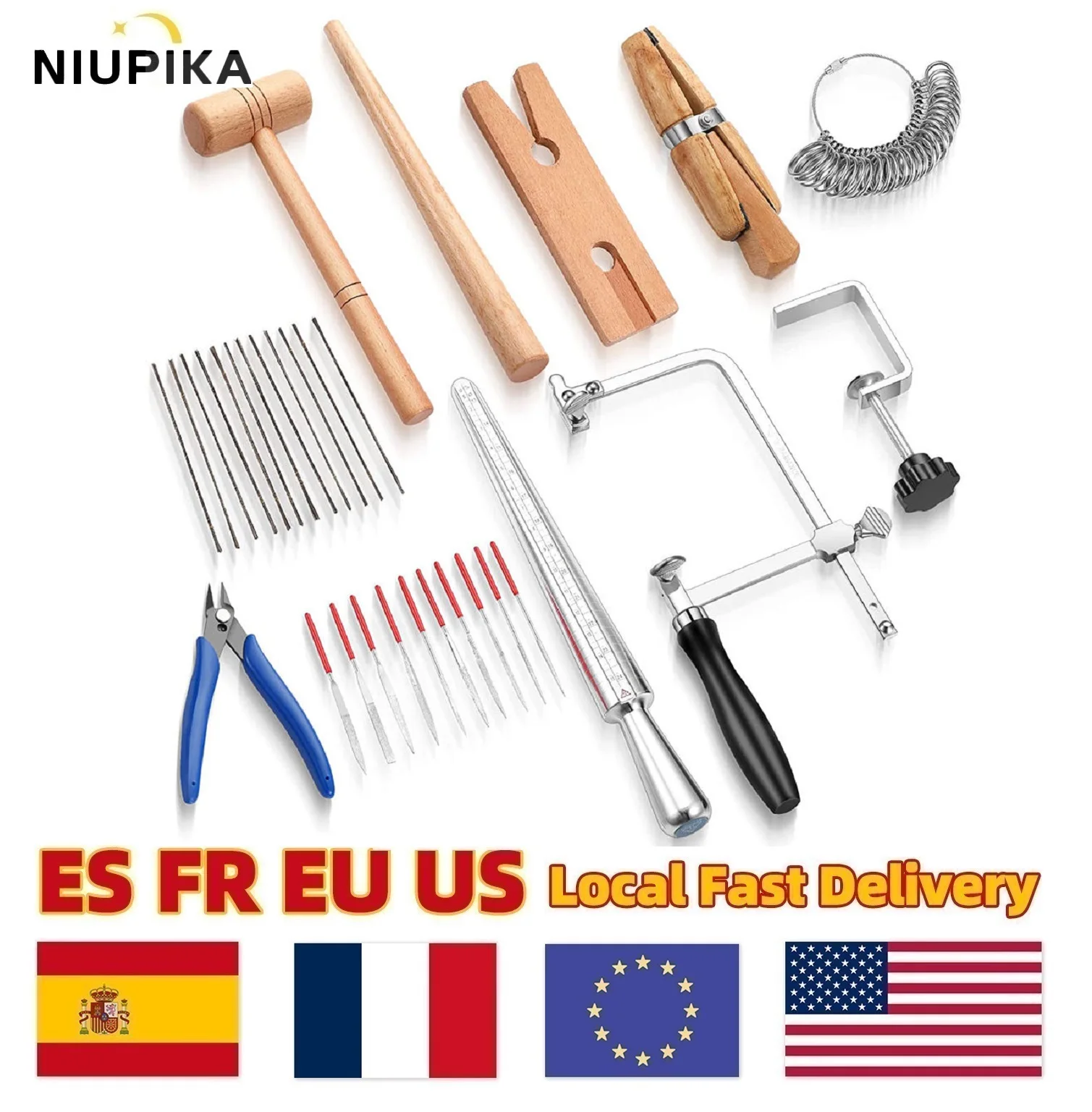 

10PCS Jewelry Making Tools Set with Saw Frame Ring Clamps Measuring Mandrels Files Hammer for DIY Craft Metal Work
