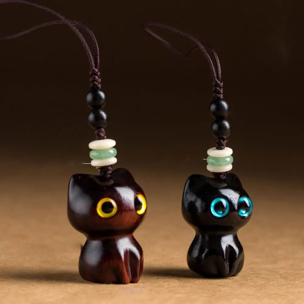 Making Accessories Charm Cat Shape Lucky Blessing Sandalwood Key Chains Jewelry Findings Keychain Components Wood Car Keyring