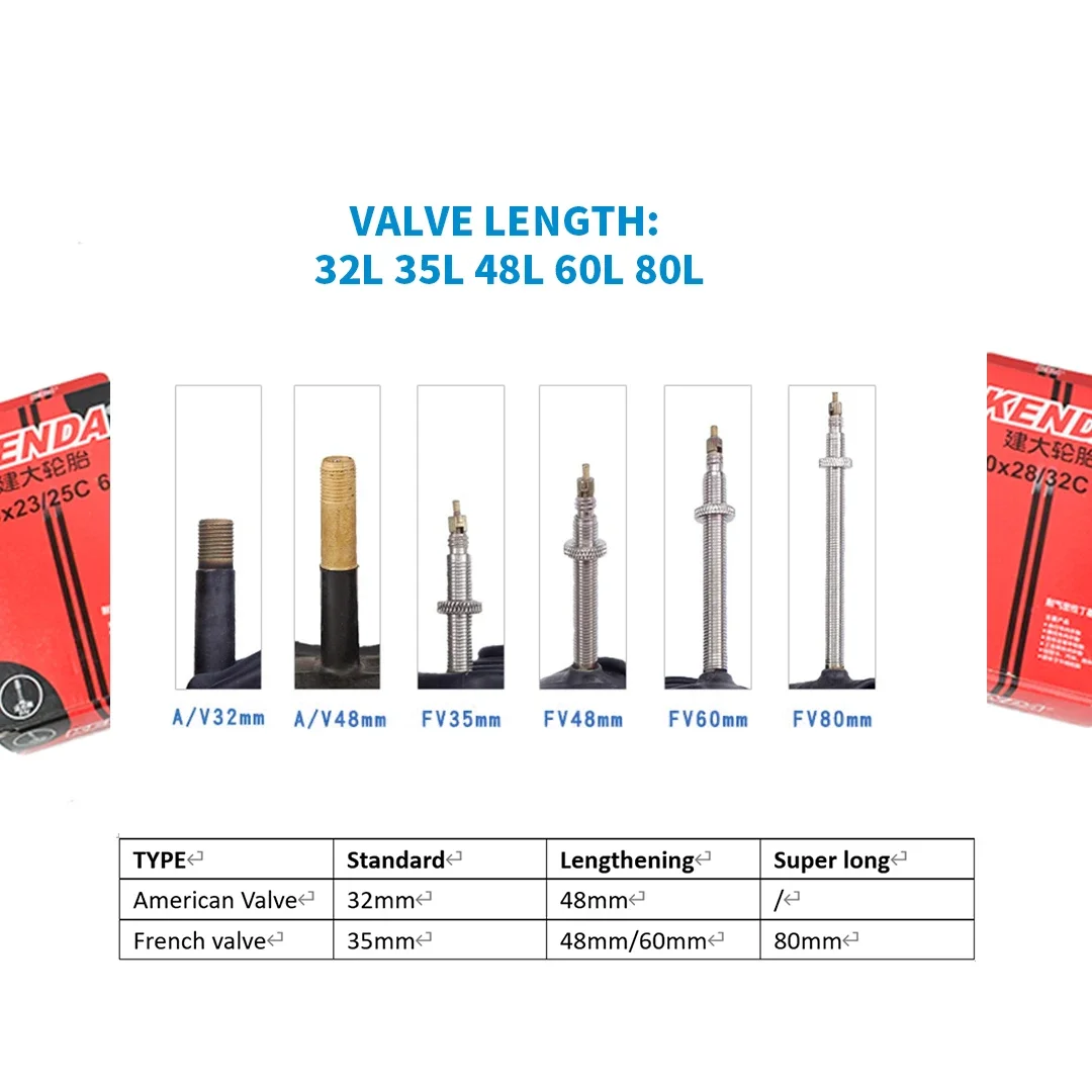 KENDA 자전거 타이어 내부 튜브, 카메라 슈레이더 프레스타 밸브, 로드 바이크, 700C, 18-23C, 23-25C, 28-32C, 35-43C, 45C, 1 개