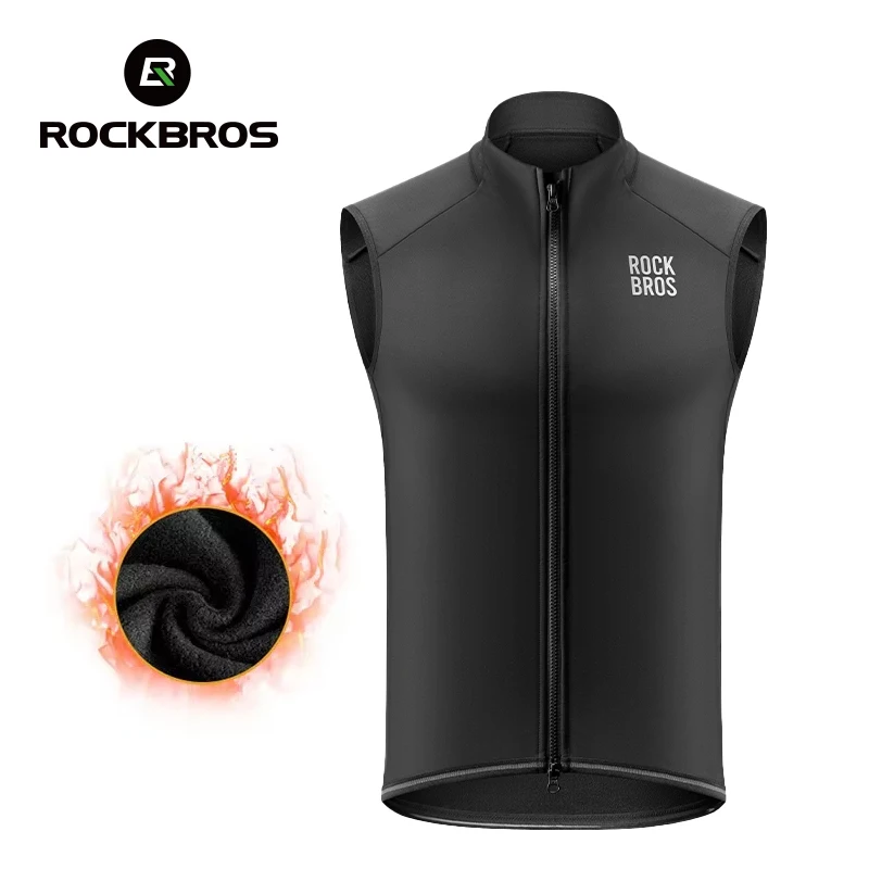 ROCKBROS Cycling Vest Windproof Winter Autumn Fleece Warm Bike Vest for Outdoor Sports MTB Road Thermal Bicycle Tops Waistcoat﻿