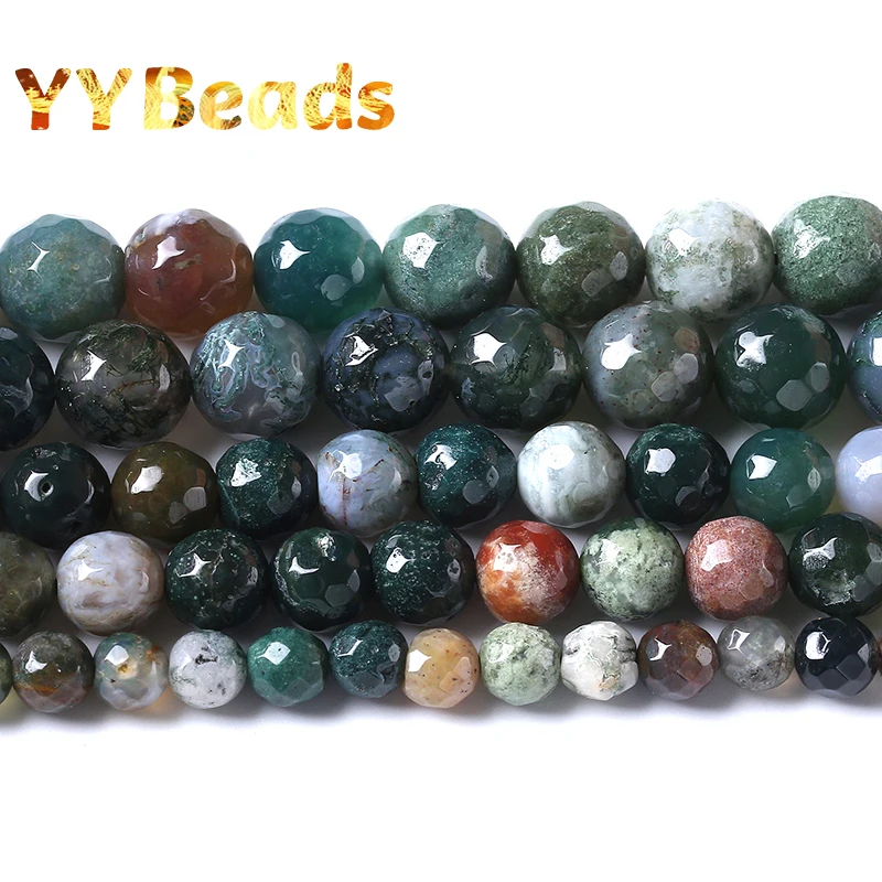 Faceted Natural Stone Beads Indian Agates Round Loose Spacer Beads For Jewelry Making DIY Bracelet Accessories 4 6 8 10 12mm 15\