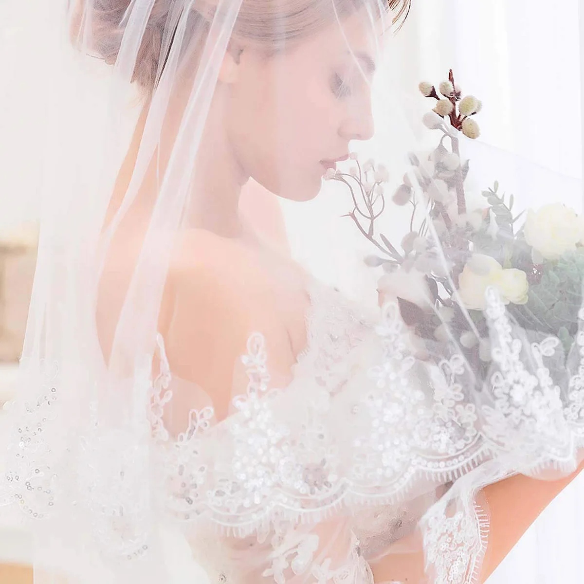 

1Pcs Sequins Lace Bridal Veil Double Layer Insert Comb Easy Fix Hair Wedding Accessories Elegant Bridal Hair Veil