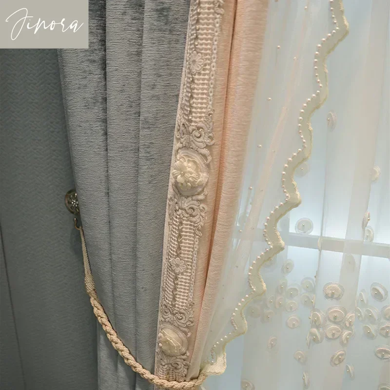 Spliced Chenille Curtains With Simple And Atmospheric Relief Embroidery Curtains For Living Dining Room Bedroom