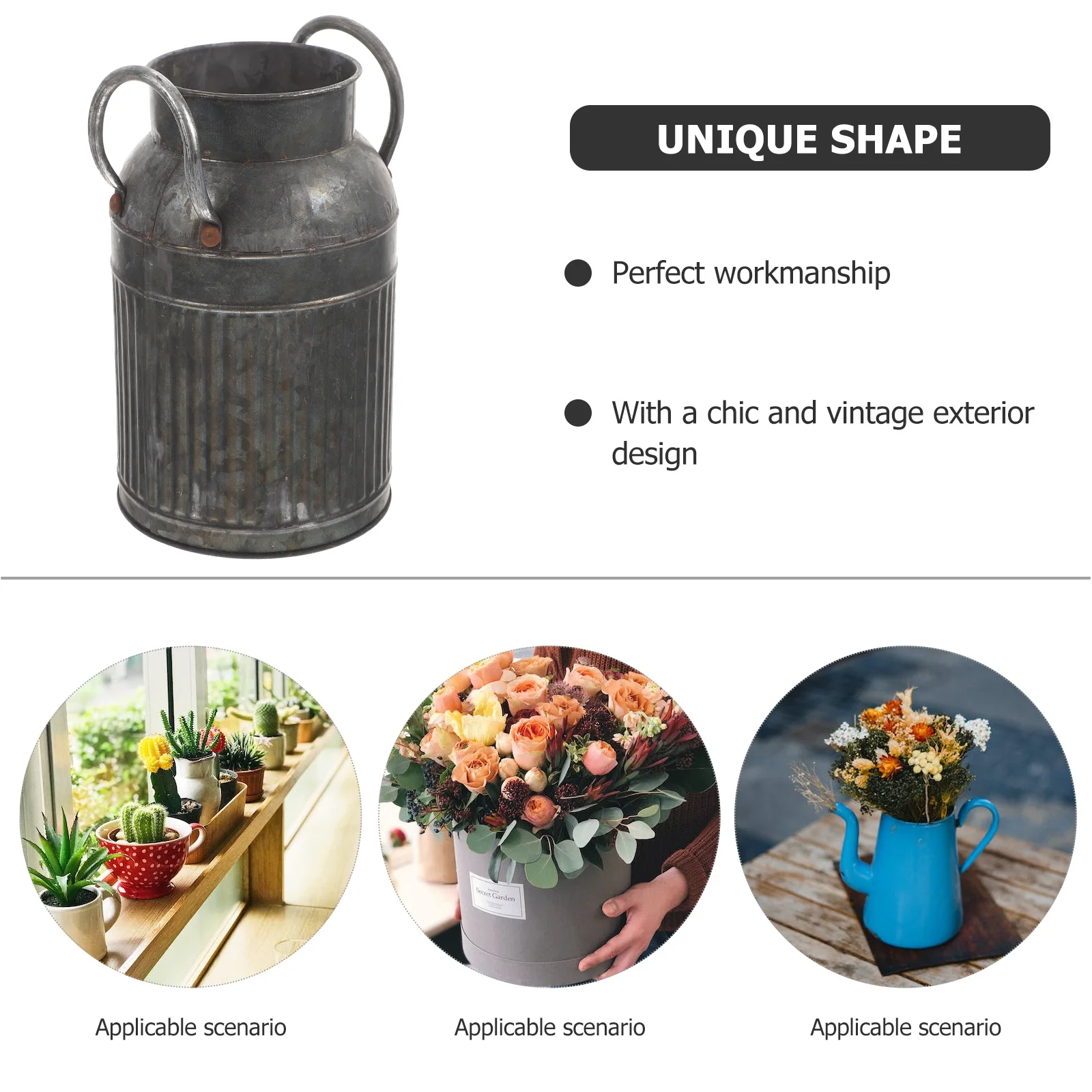 

Retro Metal Flower Bucket with Handle Decorative Vintage Planter Pot Flower Vase for Living Room Balcony Decor