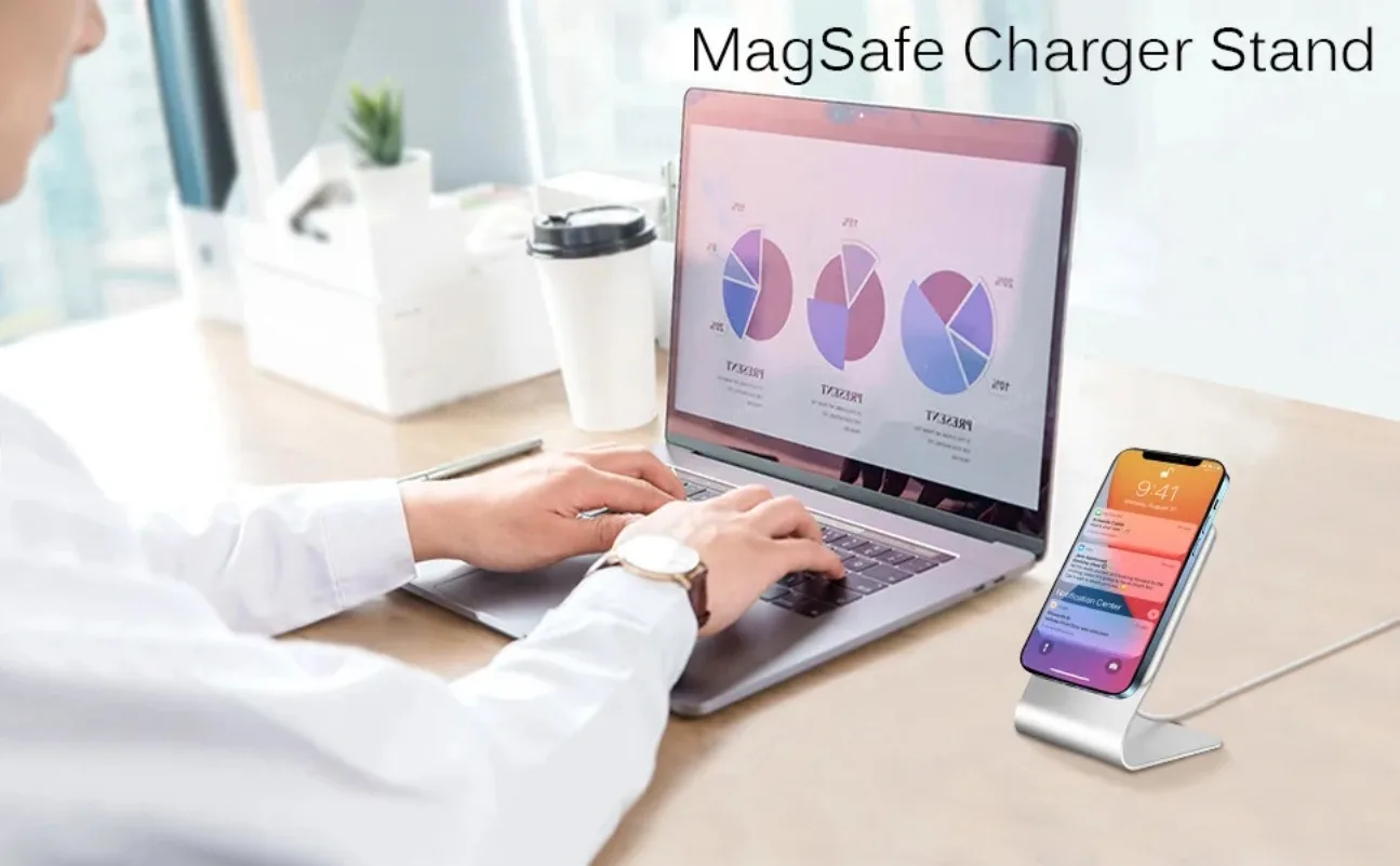 เดสก์ท็อปโทรศัพท์มือถือขาตั้งอลูมิเนียมโต๊ะผู้ถือ Dock สําหรับ Magsafe Charger สําหรับ iPhone 16/15/14/13/12 PRO MAX (ไม่รวม Charger)