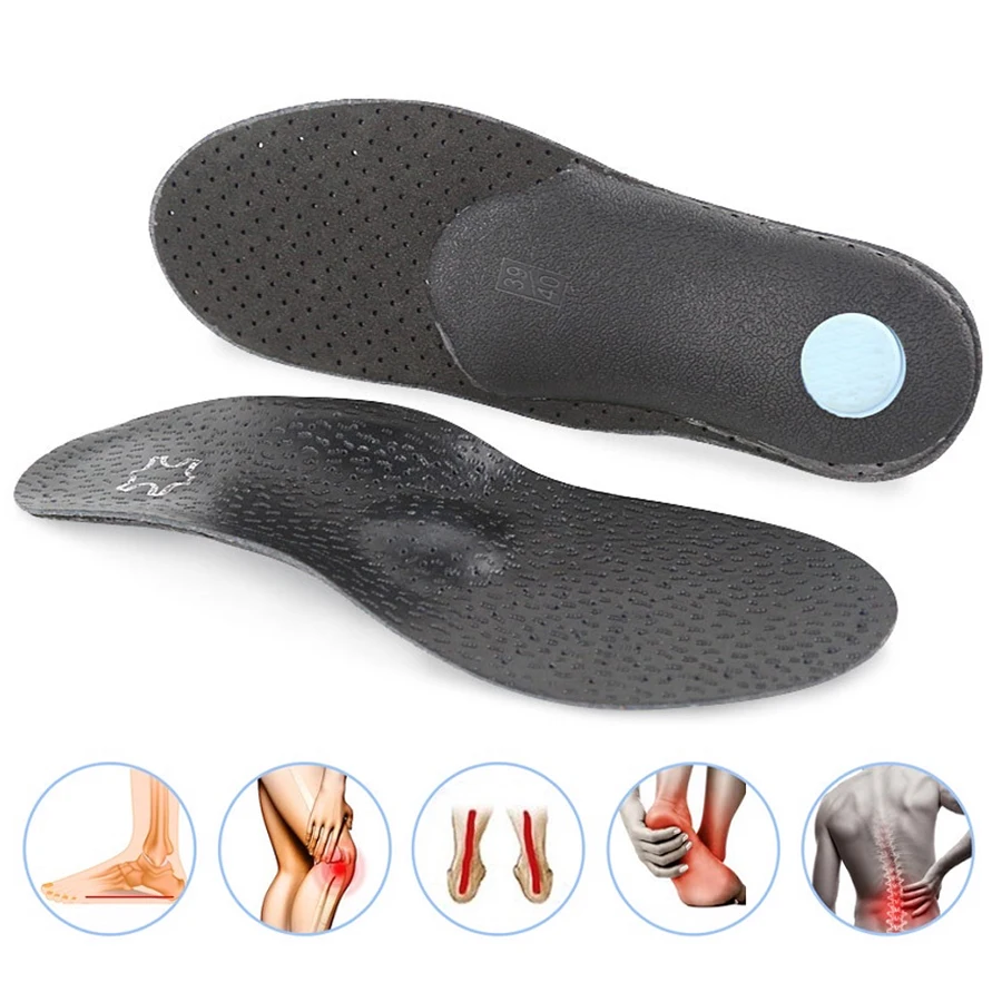 PU Black Leather orthotic insole for Flat Feet Arch Support orthopedic shoes sole Insoles for feet suitable men women O/X Leg