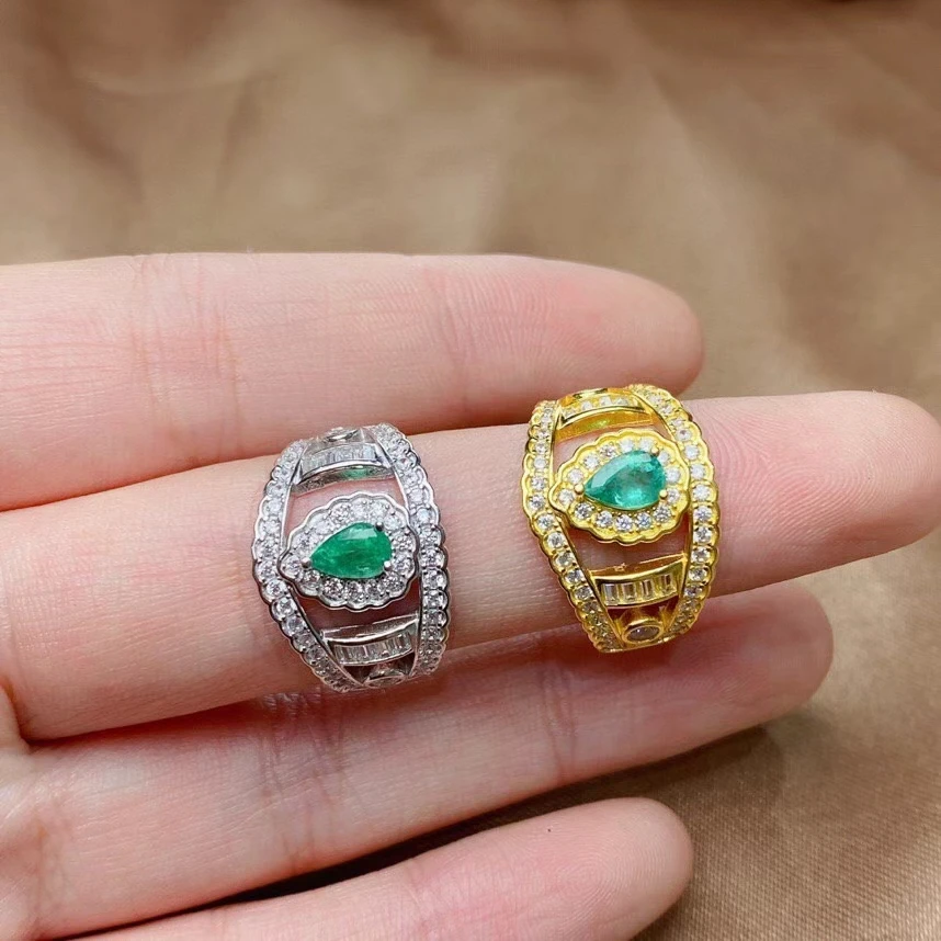 

Fashion Silver Emerald Ring for Party 4mm*6mm Natural SI Grade Emerald Silver Ring Brithday Gift for Woman