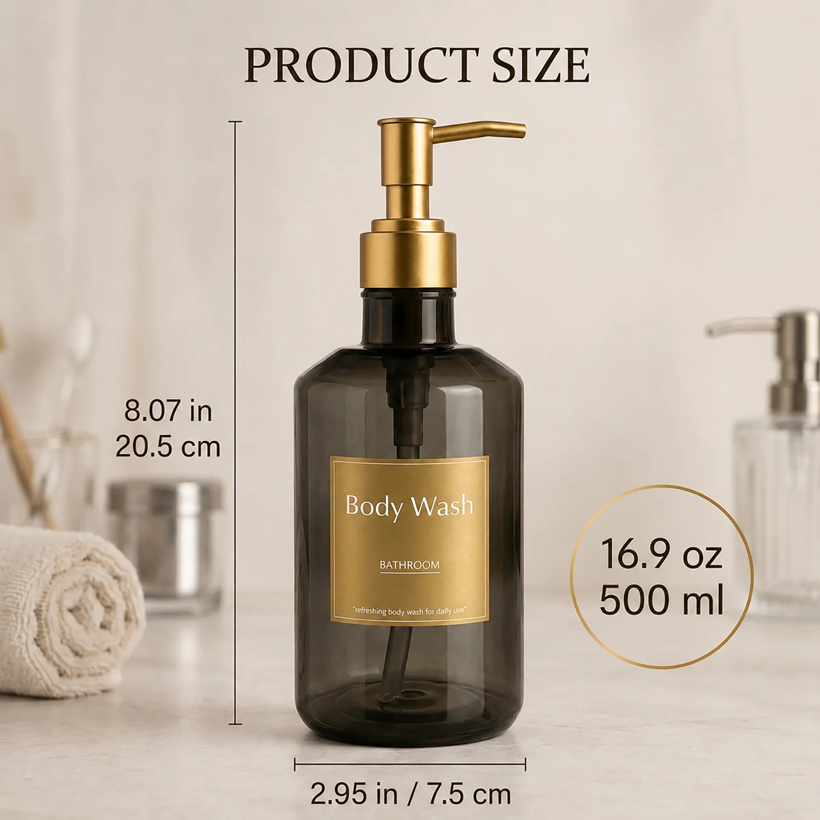 Trans-Black Shampoo and Conditioner Dispenser Plastic Pump Bottles for Luxury Hotel Style Bathroom Decor Refillable Bottles