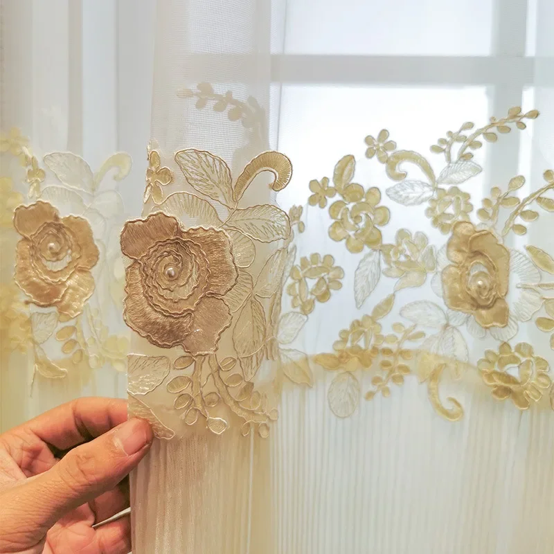 High-grade French Embroidered Lace Mint Green Glossy Curtains for Living Room Bedroom Dining Room Partition Curtain Balcony