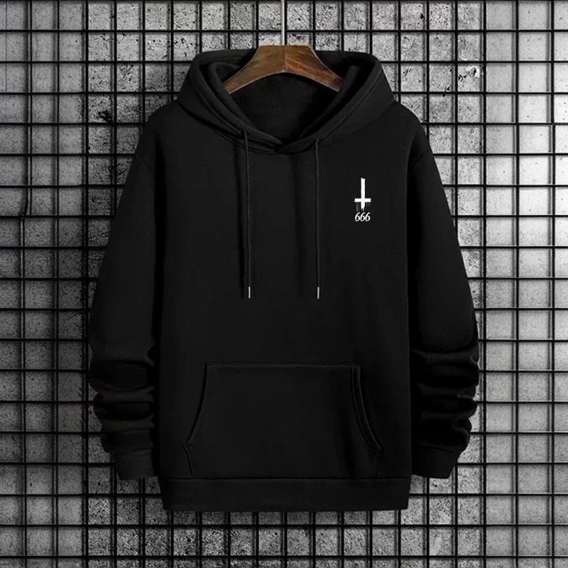 Satanic Inverted Cross Print Sweatshirt Herbst Winter Mode Herren Hoodie Home Outdoor Comfort Warm Casual Sportlich Kapuzenpullover