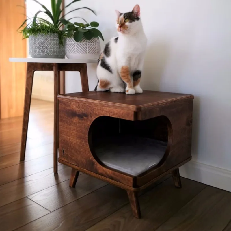 

Cross-border semi-closed solid wood cat house, four-season silent universal villa customization