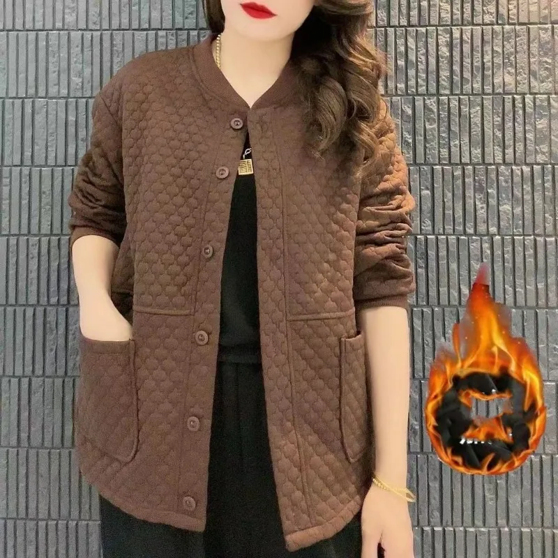 Women's Cardigan Zipper Plush Thickened Women's Clothing 2023 Autumn and Winter Fashion Long Sleeved Round Neck Pocket Coat Tops