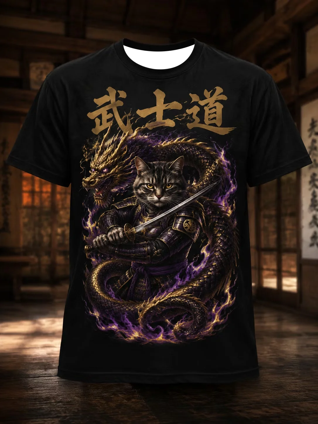 2027 Summer Men's Best-selling Japanese Samurai Culture Printed 3D Pattern Moisture-Wicking Family Version Casual T-Shirt Top