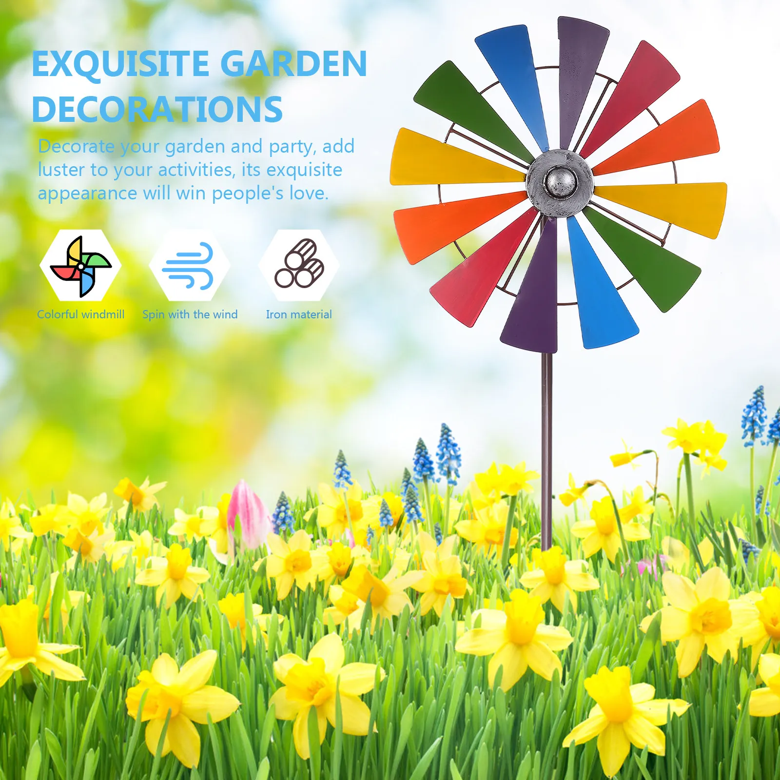 

1Pcs Iron Art Colorful Garden Windmill Decor Delicate Outdoor Lawn Pinwheel Flower Arranging Wrought Iron Decorative Garden