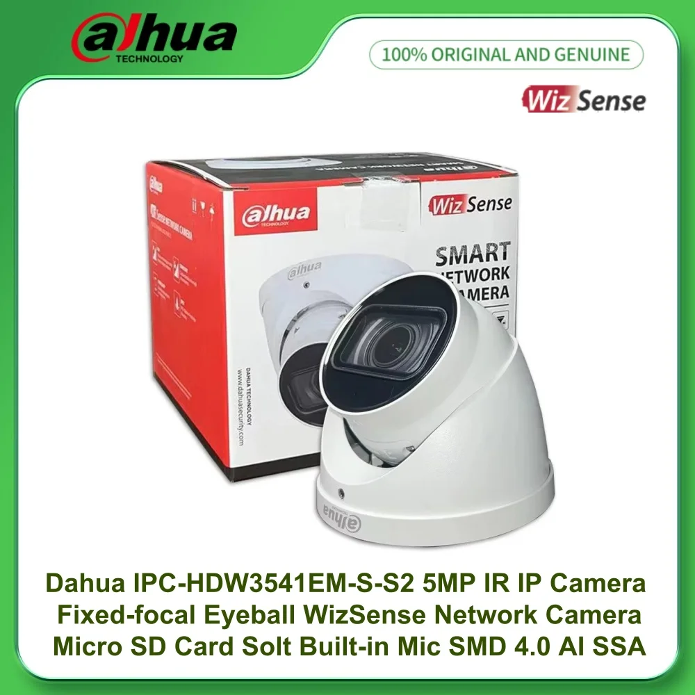 

Dahua IPC-HDW3541EM-S-S2 5MP IPC-HDW3841EM-S-S2 8MP ИК-камера с фиксированным фокусным расстоянием Сетевая камера WizSense PoE SD-карта Solt Встроенный микрофон