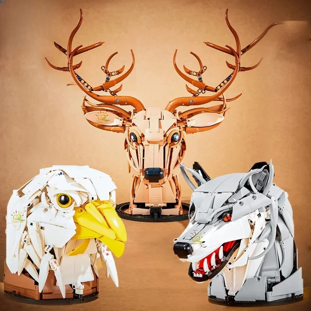 

MOC Creative Animal Head Model Building Blocks Animal Head Hanging Decor Blocks, Wall Sculpture Ornament Gifts