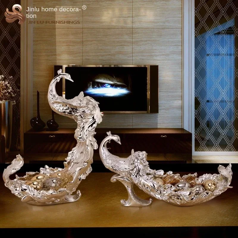 BJ-12 European Style Fruit Plate Peacock Ornaments Living Room Desktop Furnishings Creative House Housewarming and Wedding Gifts