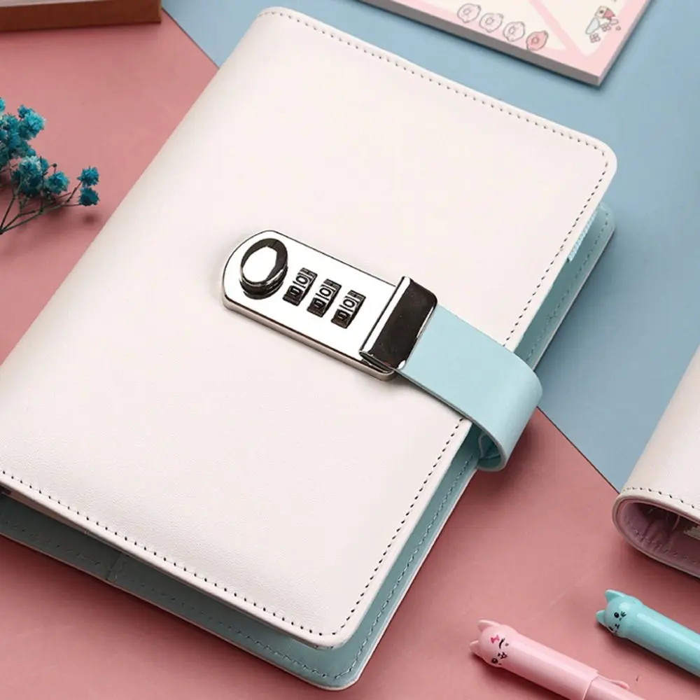 

90-Page Password Lock Notebook Soft PU Leather Student's Writing Notebook Retro Waterproof Personal Notepad Office