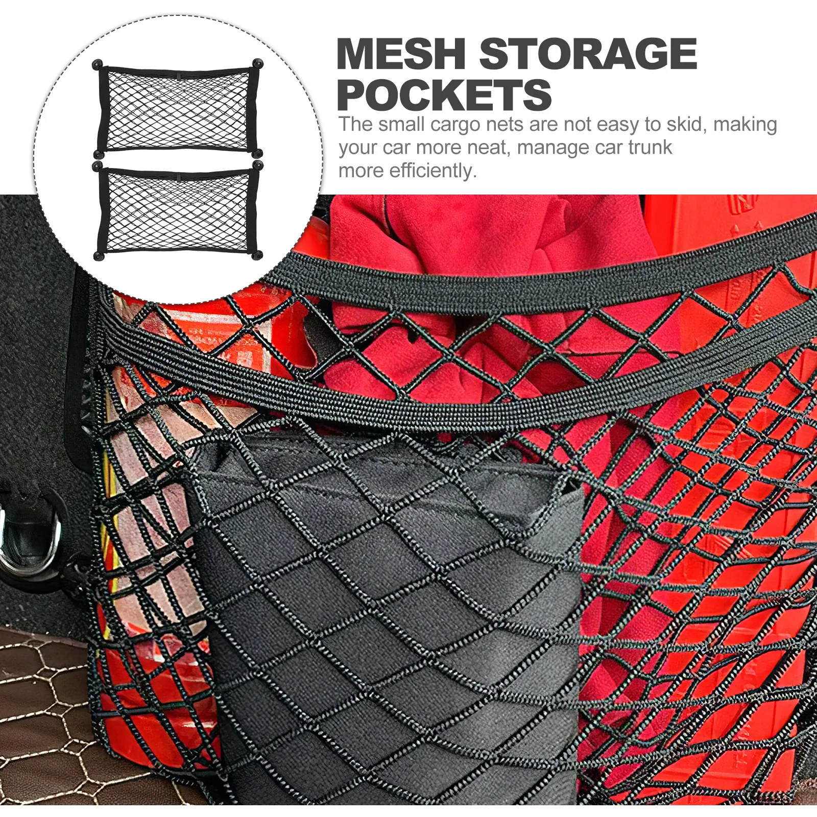 2Pcs Car Storage Net Bags Small Cargo Nets with Hooks Screws Trunk Organizer Car Ceiling Cargo Net for Suv Backseat Gear Storage