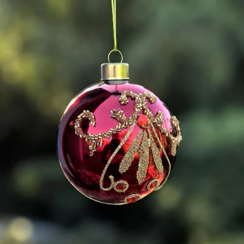 

F 8 шт./упак. Диаметр = 8 см Ярко-красный стеклянный шар Орнамент Рождественская елка Подвеска Подвеска Окна Фестиваль Золотые бусины Красный глобус
