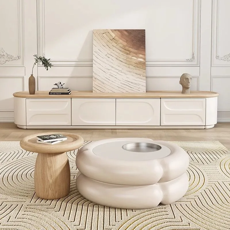 

French cream wind round marshmallow coffee table TV cabinet combination modern simple guest