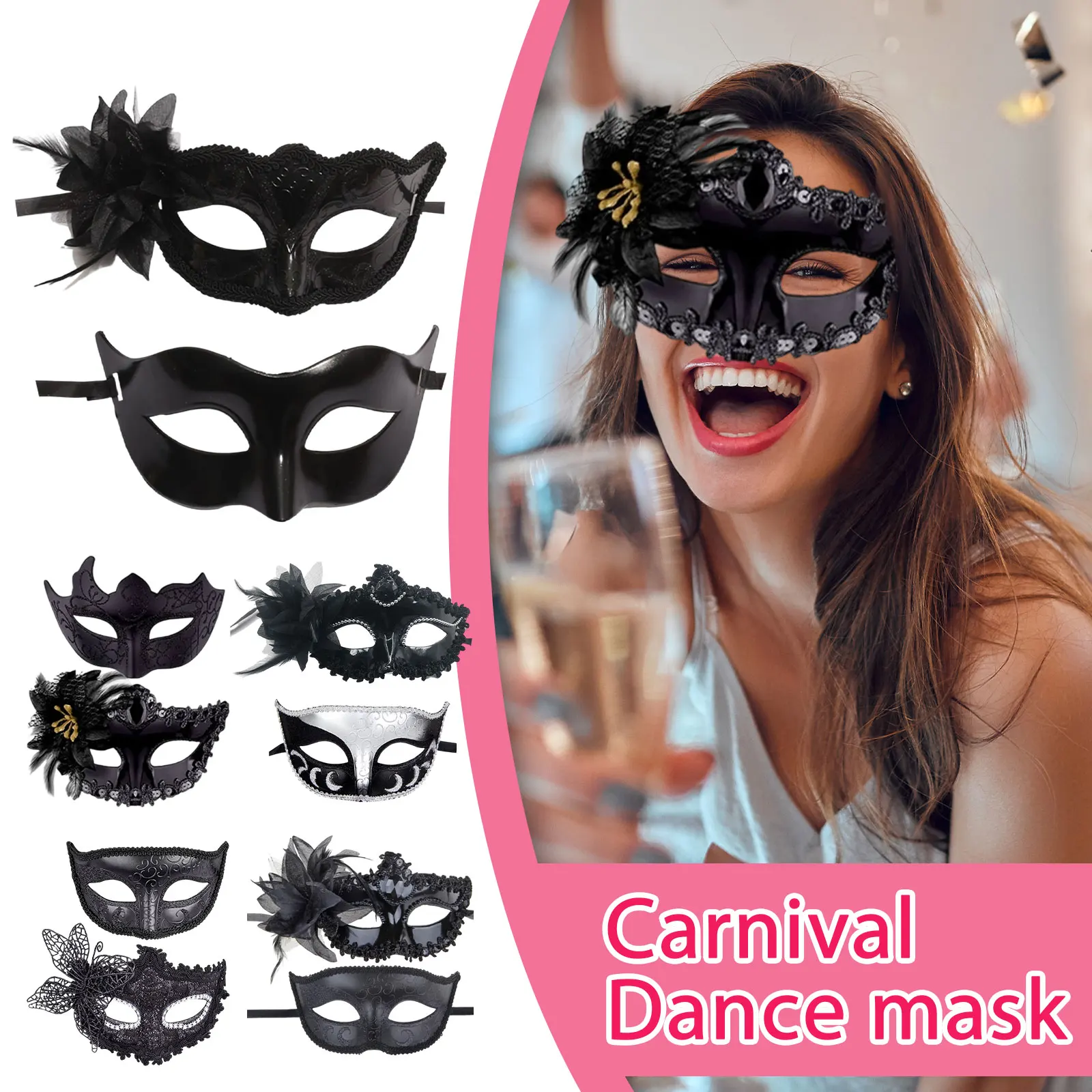 Maski Balowe Black Series dla Par Koronkowe Maski Imprezowe Weneckie Maski Świąteczne Mardi Gras Zestaw Mask Akcesoria do Kostiumów Cosplay