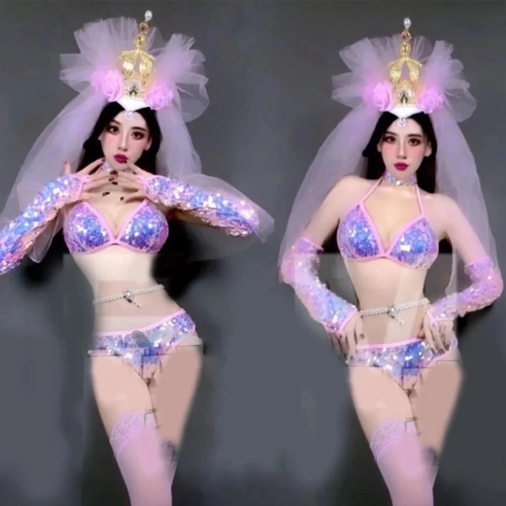 Gogo بار تظهر جو ازياء تظهر الدعائم الدانتيل غطاء الرأس ملهى ليلي بار بيكيني خوذة زي فساتين الحفلات ملابس مثيرة