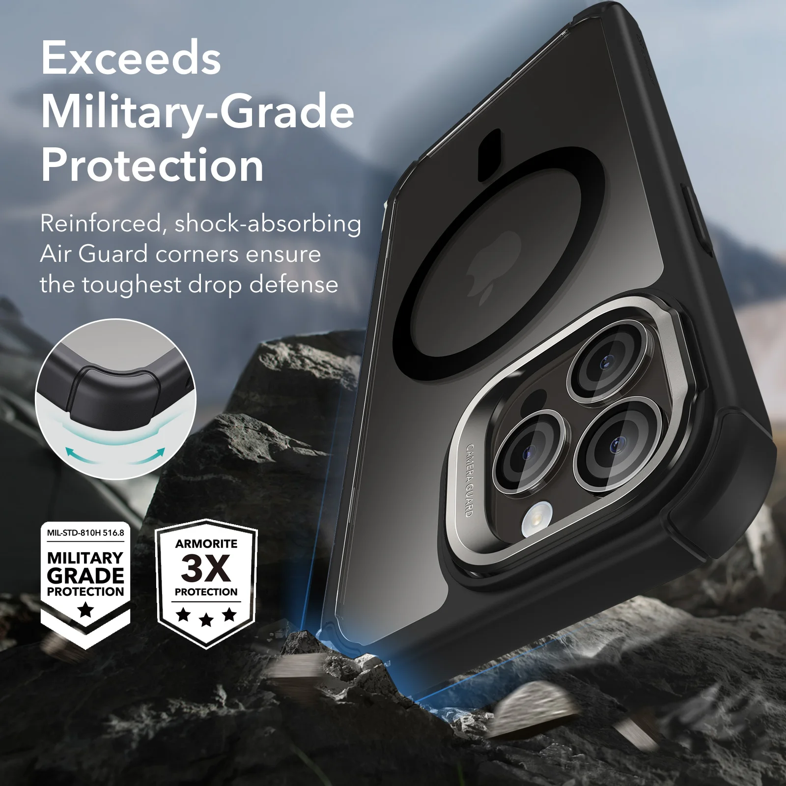 ESR for iPhone 15 14 Pro Max Armor Case with Stash Stand for iPhone 13 Pro Full Body Shockproof Military-Grade Drop MagSafe Case