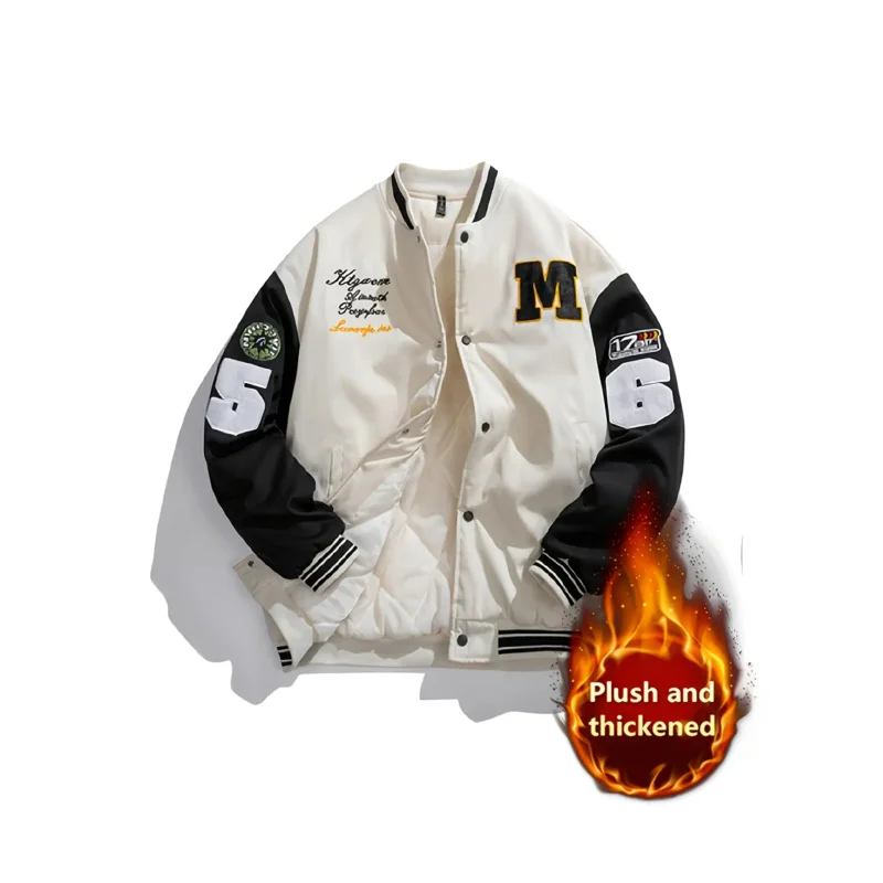 

Winter New Fleece-Lined and Cotton-Padded Baseball Jacket，Cotton-padded Jacket Youth Stand Collar fashion Trendy Brand Student