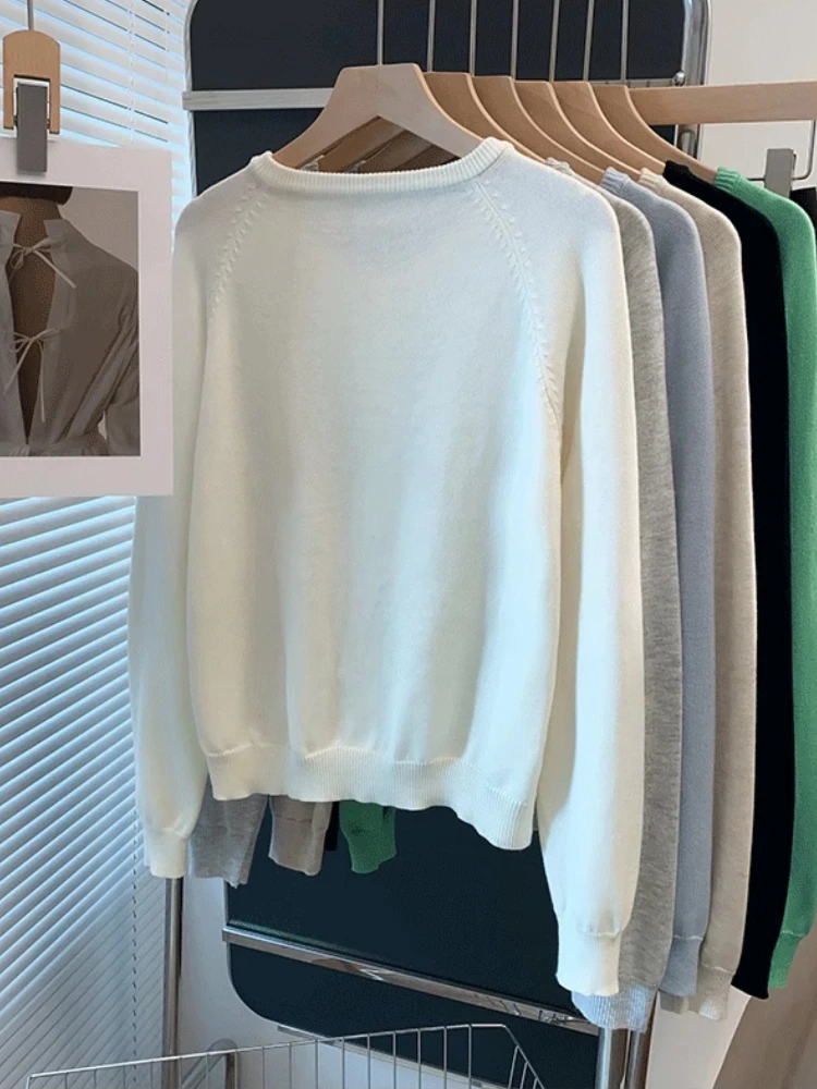 2025 couleur unie tricots hauts automne hiver à manches longues femmes Cardigans amples dentelle col rond tricoté pull femmes vêtements