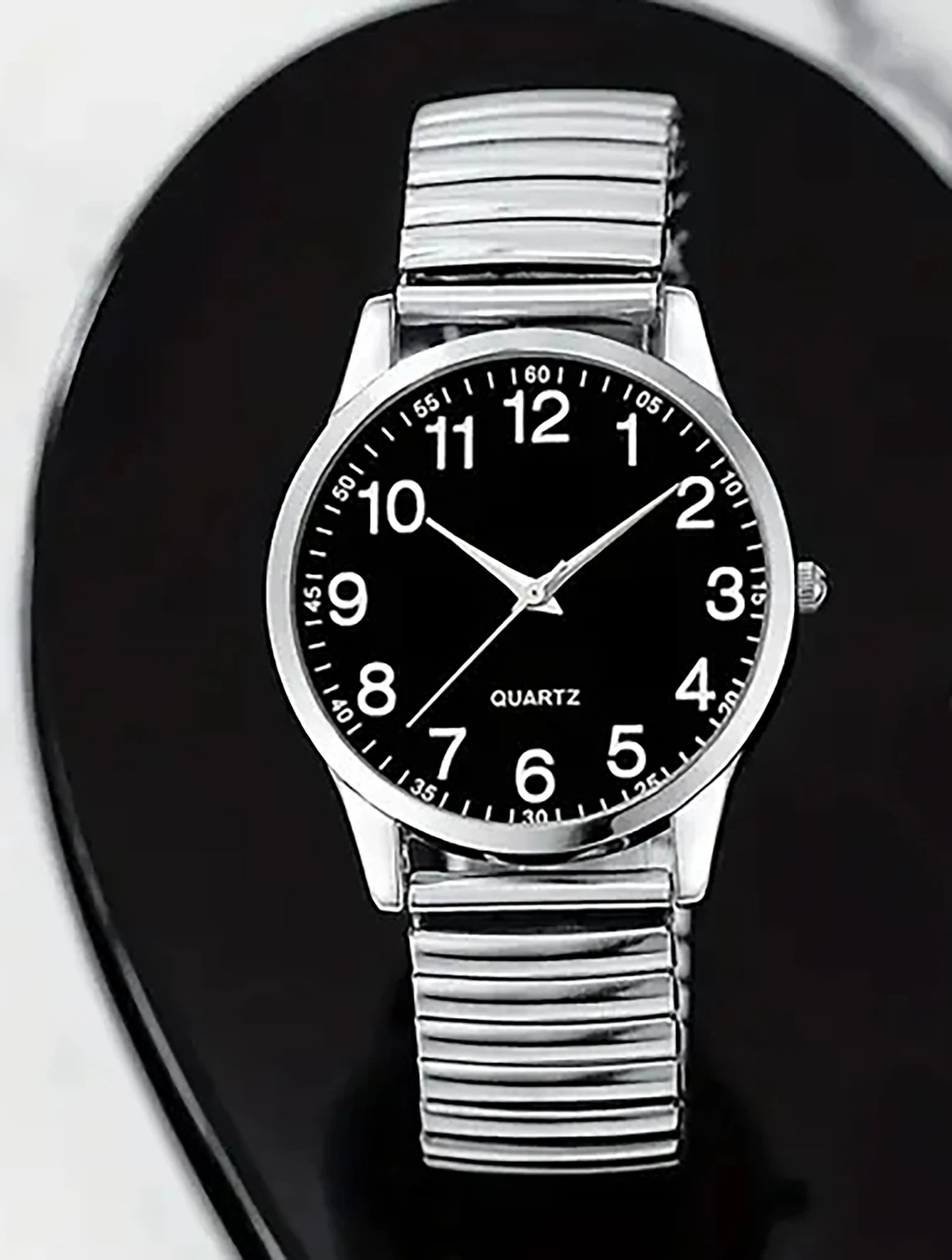 Women\'s All Black Analog Elastic Strap Arabic Numerals Waterproof Wrist Watch Q&Q Arabic Dial V28A-009VY Women main image 3