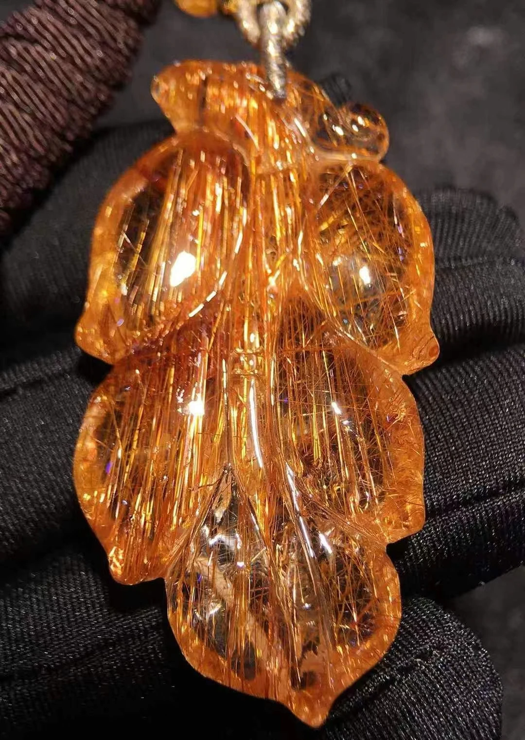 

Natural Copper Rutilated Quartz Pendant Leaf Rutilated Quartz Jewelry 50.5/27.5/10.5mm Men Women Brazil AAAAAAA