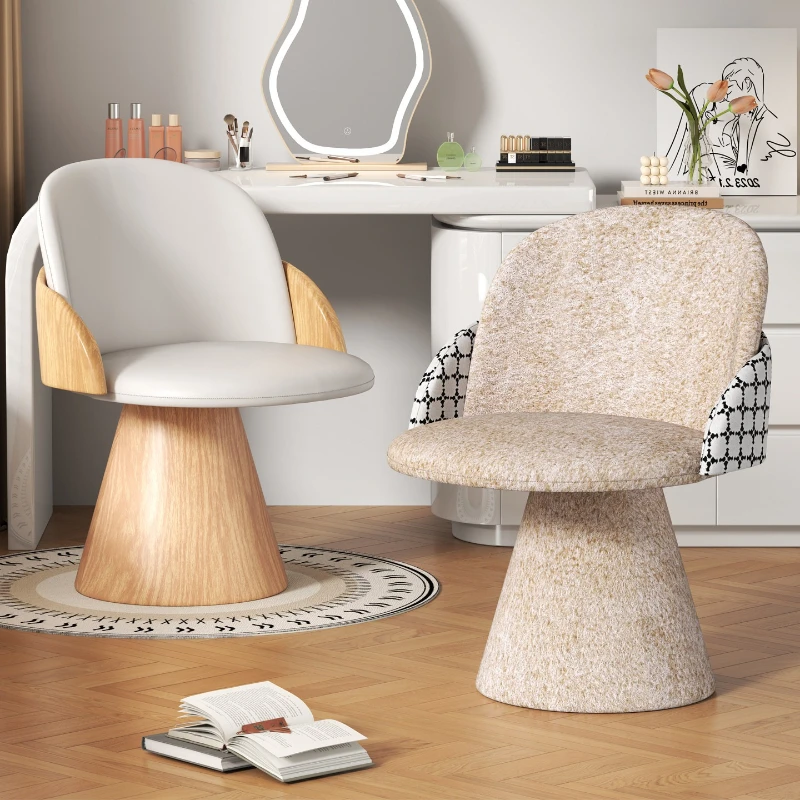 

Swivel Vanity Stool with Backrest Solid Wood Chair for Bedroom Comfortable Armrest Cushioned Makeup Seat Rotating Home Stool