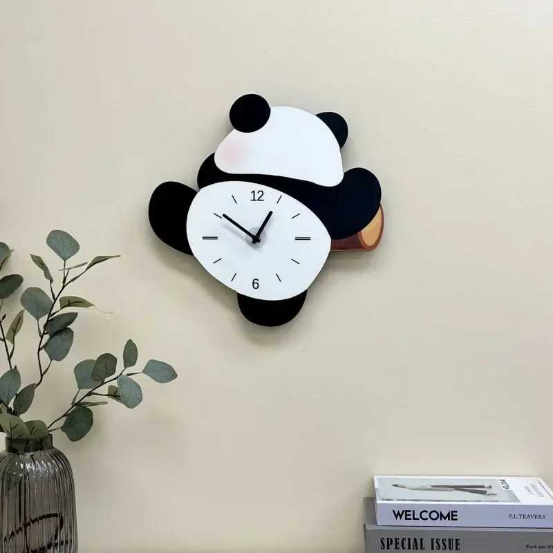 Modern Creative Cartoon Panda Swinging Wall Clock Living Room Minimalist Home Decoration Clock Children's Room Silent Clock Gift