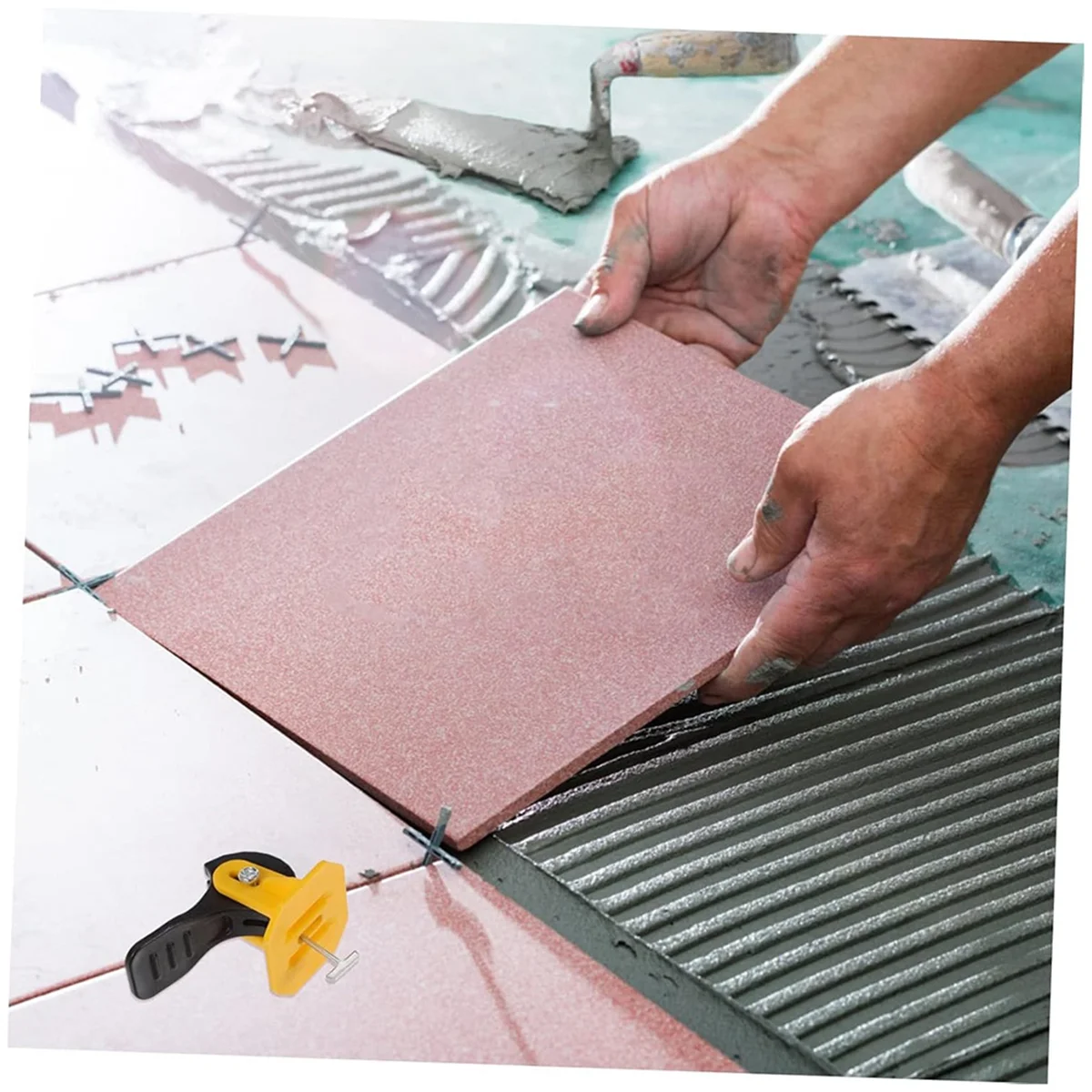 A002 50pcs Tile Leveler Tool Kit Tile Leveling System with Tile Spacer for Floor Installation for Grouting and Leveling Floor