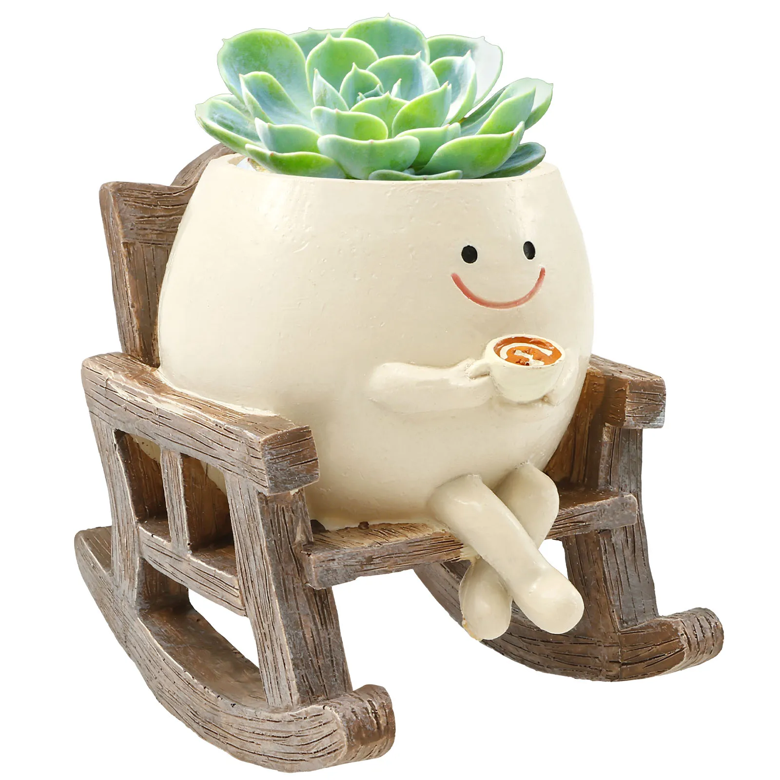 Resin Smile Face Planter for Indoor Plant Unique Rocking Chair Plant Pot with Drainage Hole Funny Small Pot for Indoor Outdoor