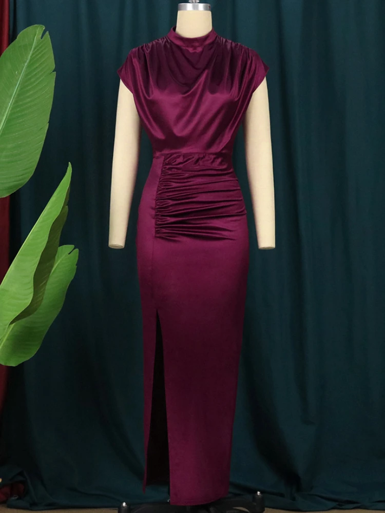 Burgundy Dresses Plus Size 4XL Sexy Bodycon Long Prom Slit Evening Birthday Party Cocktail Outfits for Ladies 2023 Spring Summer