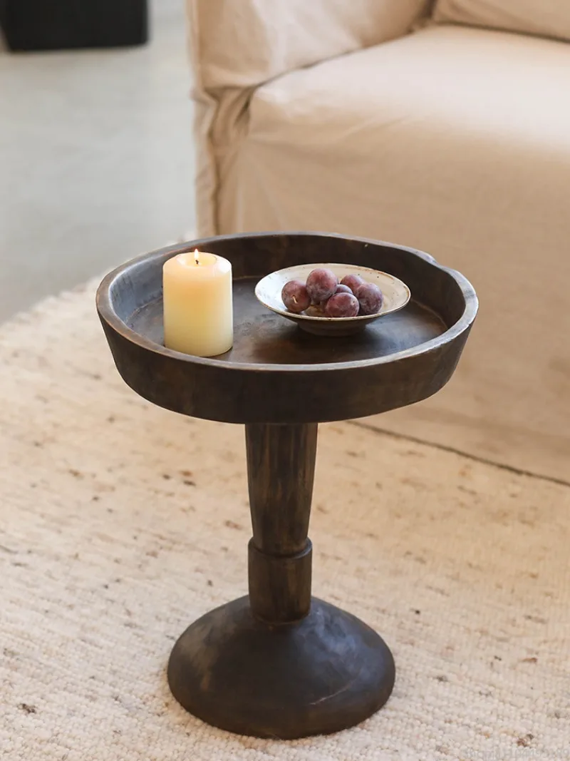 

*a forWabi-Sabi Round Side Table - Blackened Wood Coffee Table, Organic Minimalist Stool for Sofa & Boho Home Decor*