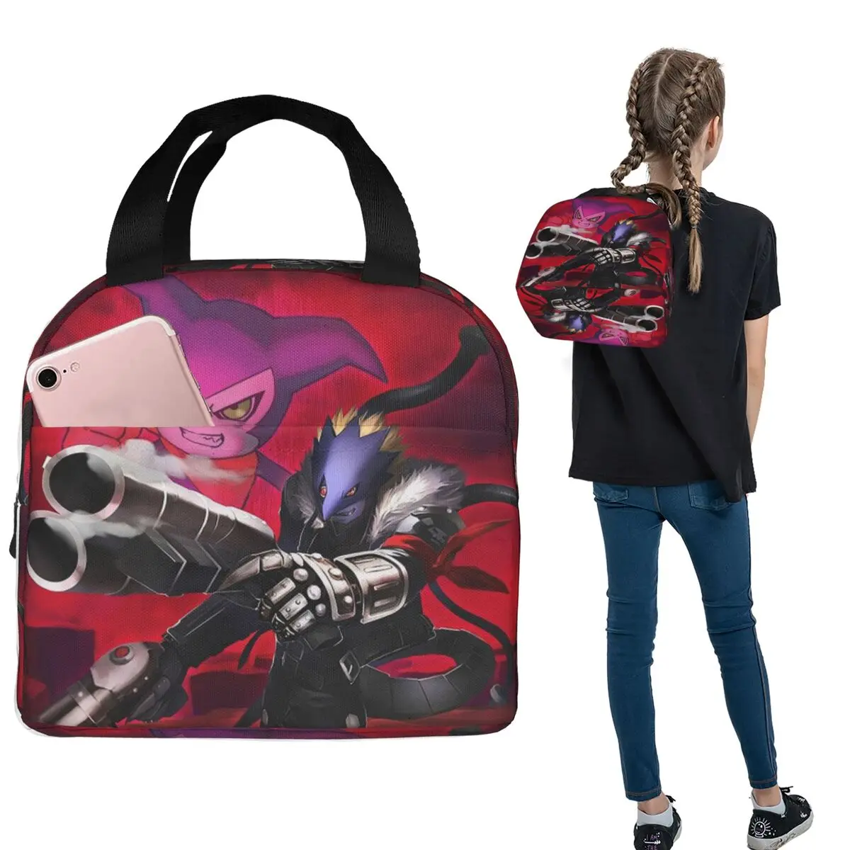 

Изолированная сумка для обеда Beelzemon Chibi для женщин и детей, портативные коробки для еды, термосумка для ланча