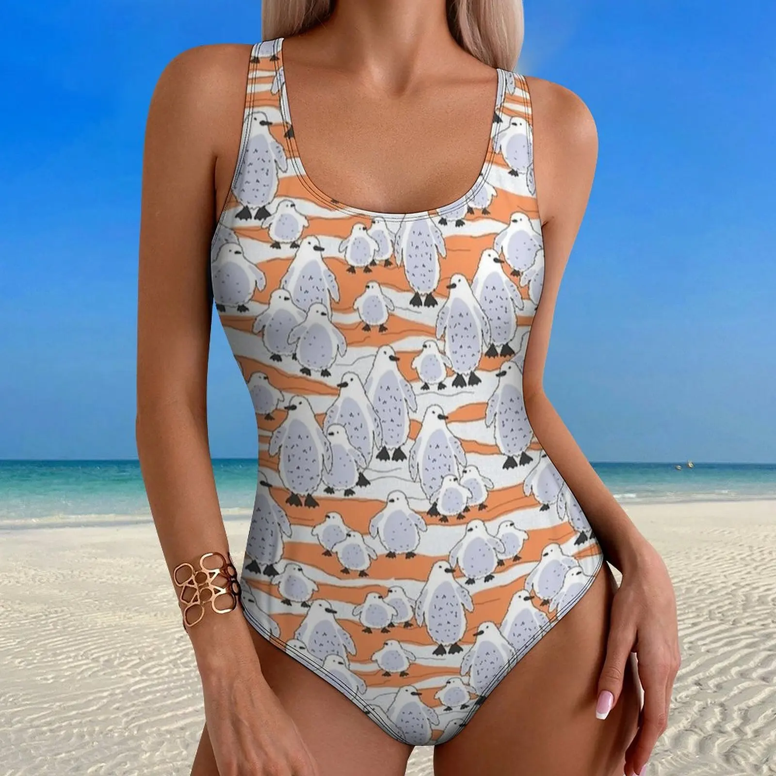 Albino Penguins in A Winter Drift Swimsuit Push Up Swimwear One Piece Holiday Rave Bathing Suits Swimsuits Sexy Beach Outfits