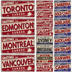 Artisian AUSTRALIA NEW ZEALAND CANADA Greetings From Landmark License Plate City State Metal Tin Plaque Car Metal Sign Wall Deco