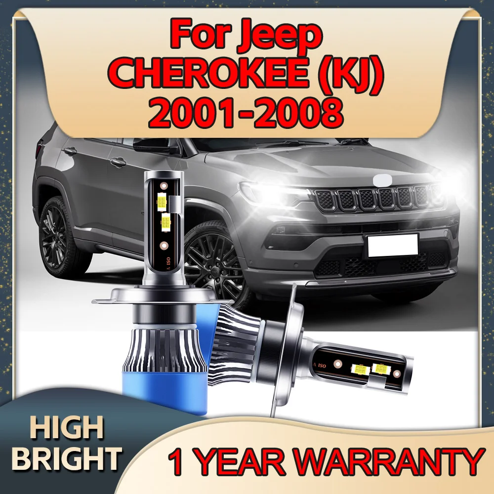 H4 LED Car Headlights Auto 6000K Super Bright Bulbs For Jeep CHEROKEE (KJ) 2001 2002 2003 2004 2005 2006 2007 2008