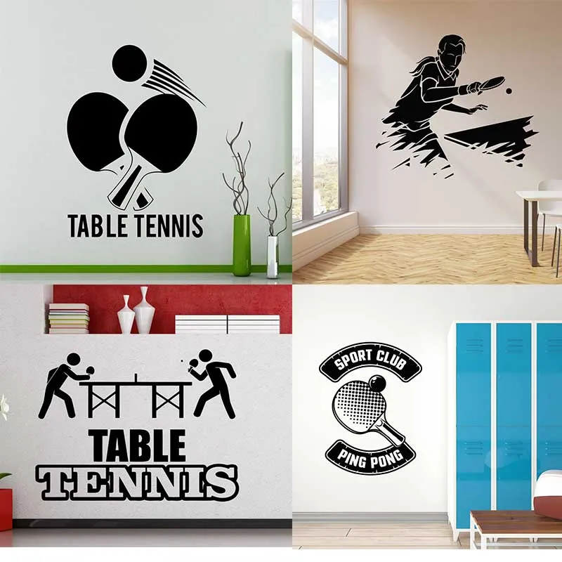 Wall Decal Abstract Table Tennis Athlete Games Ping Pong Racket Sport Ball Vinyl Stickers Waterproof Mural Gym PVC Decor