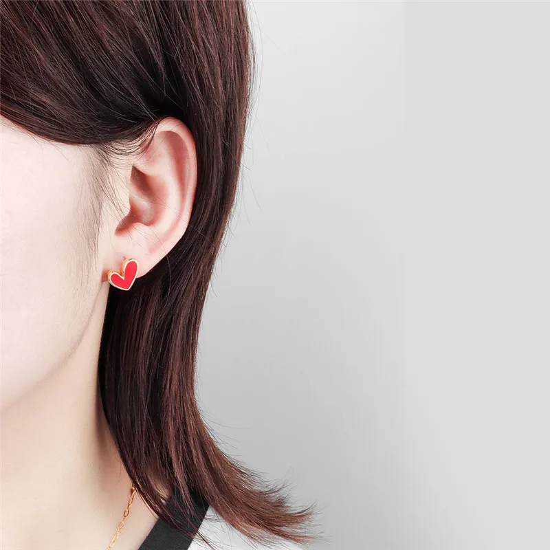 Cute Red Heart Stud Earrings for Women Romantic Stainless Steel Wedding Earings Temperament Jewelry Accessories Girlfriend Gift