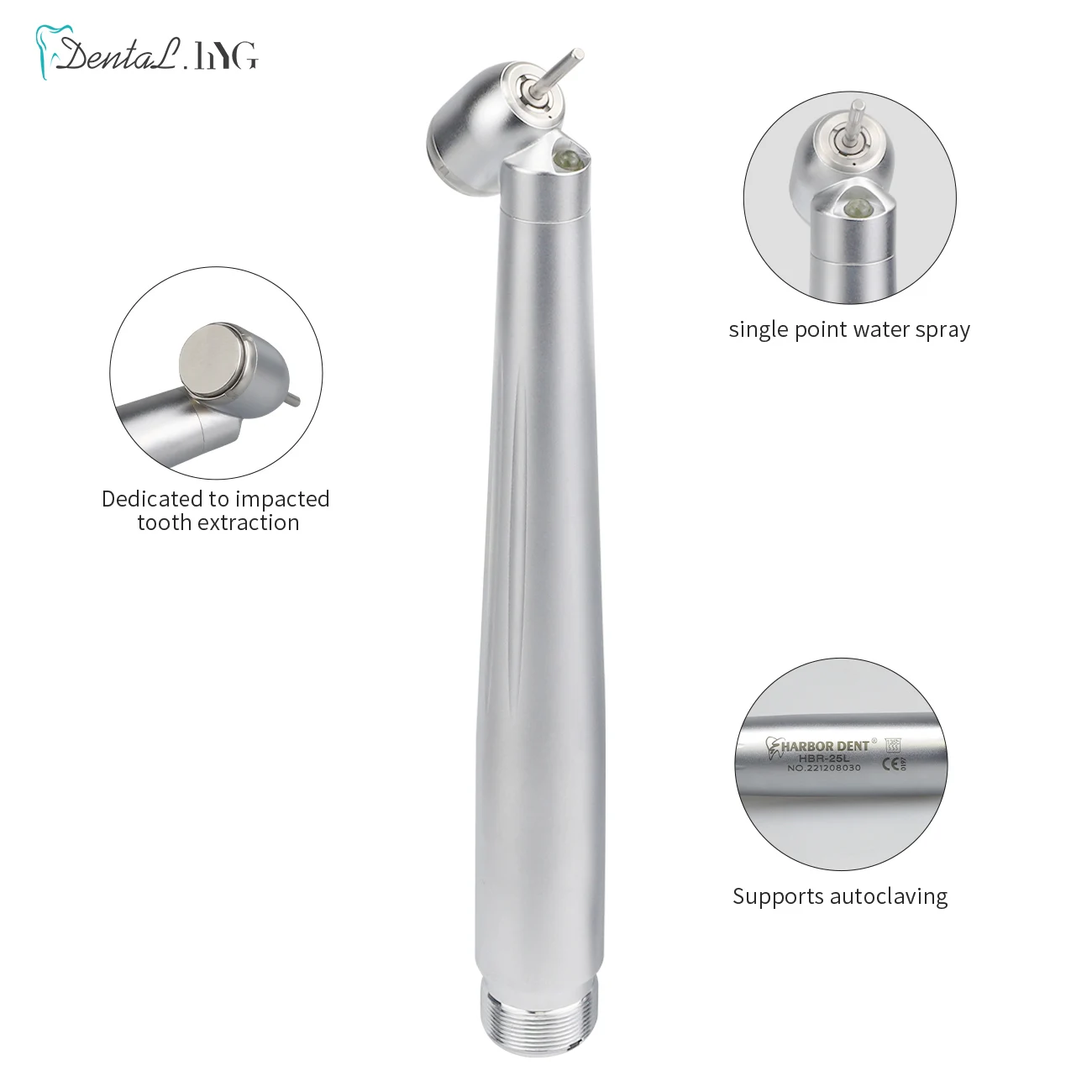 Dental 45 Degree LED High Speed Handpiece E-generator Integrated Small Head Push Button Handpiece Single Water Spray 4Hole 2Hole