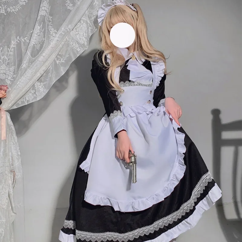 British Aristocracy Cosplay Costumes Women Plus Size Long Sleeve Maid Dress Japanese Kawaii Lace Waitress Coffee Maid Uniform