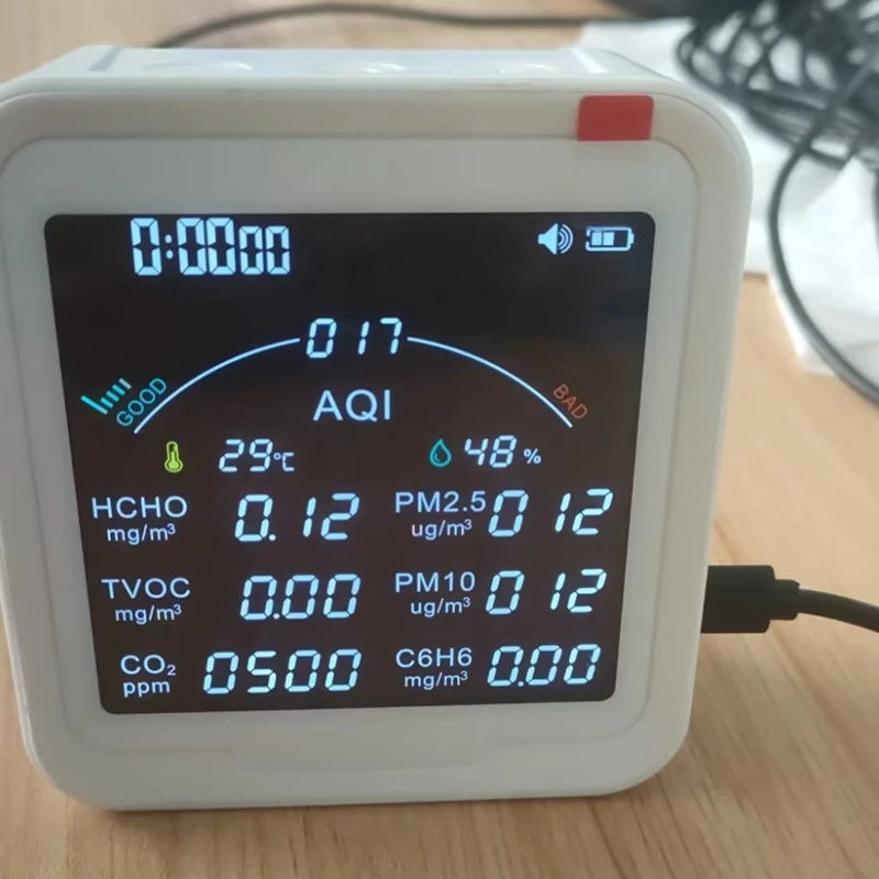 Tuya Wifi CO2 HCHO H6C6 TVOC Air Quality Monitor Clock Alarm Air Pollution Monitor PTH-9BW