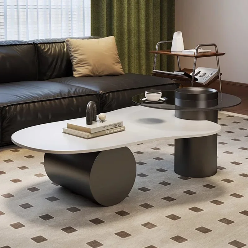 Meja Kopi Oval Bergelombang Gaya Sederhana Meja Kopi Estetika Eklektik Mewah Desain Geometris Meja Kopi Perabot Ruang Tamu