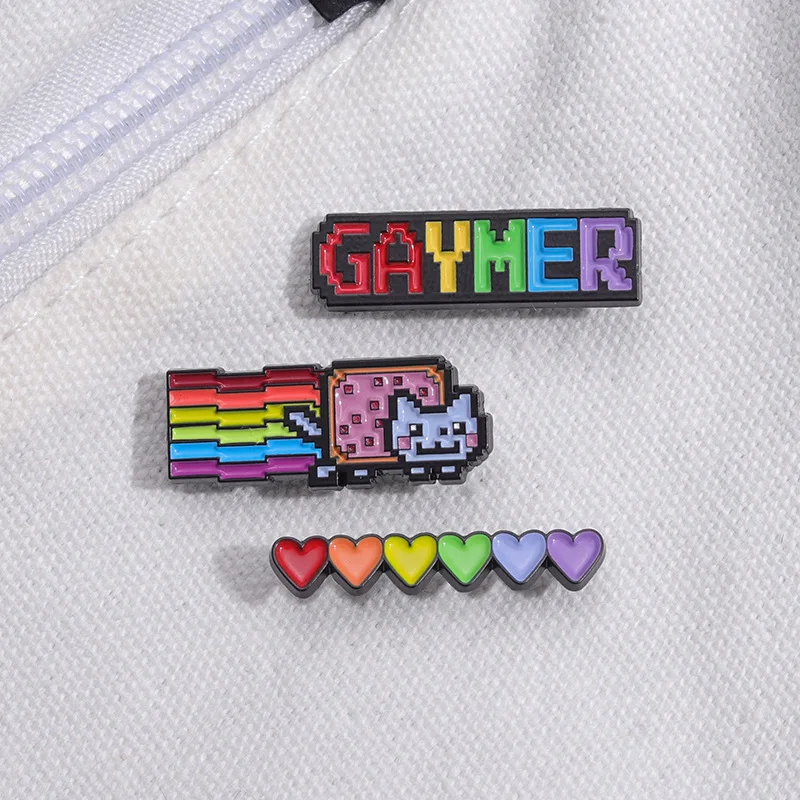 rainbow gamer Enamel Pin Funny Brooch Cartoons Badge for Bags Jeans Hoodies Denim Lapel Pin Jewelry Kids Best Gift