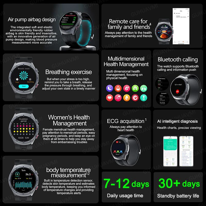 2025 NEW For XIAOMI Nursing level Smart Watches ECG Blood Oxygen Blood Pressure Air Pump Sport Health Tracking Smart Watch Clock